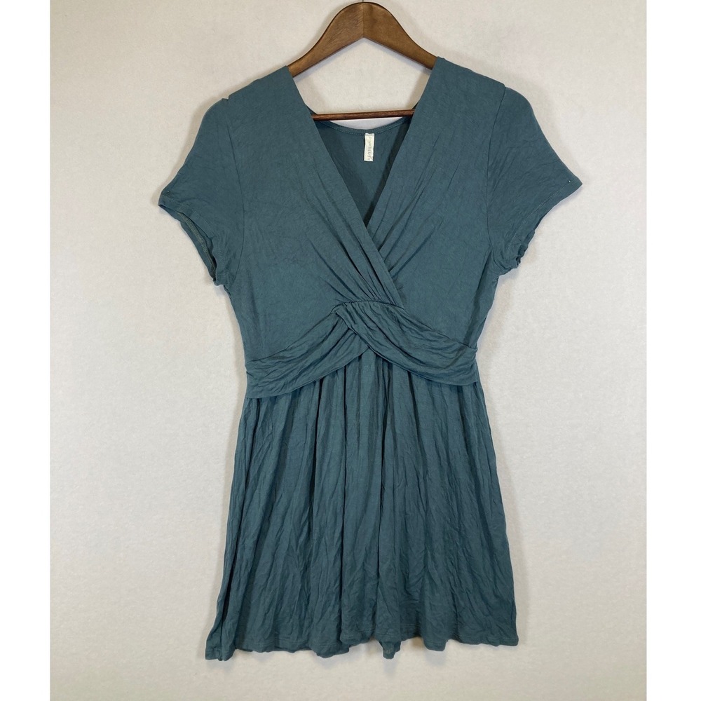 Minimalist Boho PinkBlush‎ 1XL Teal Blue Surplice Empire Waist Knit Tunic Top